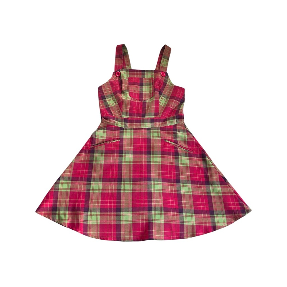 Voodoo Vixen Retro Pinafore Skater Dress Red & Green Tartan Plaid Holiday Medium